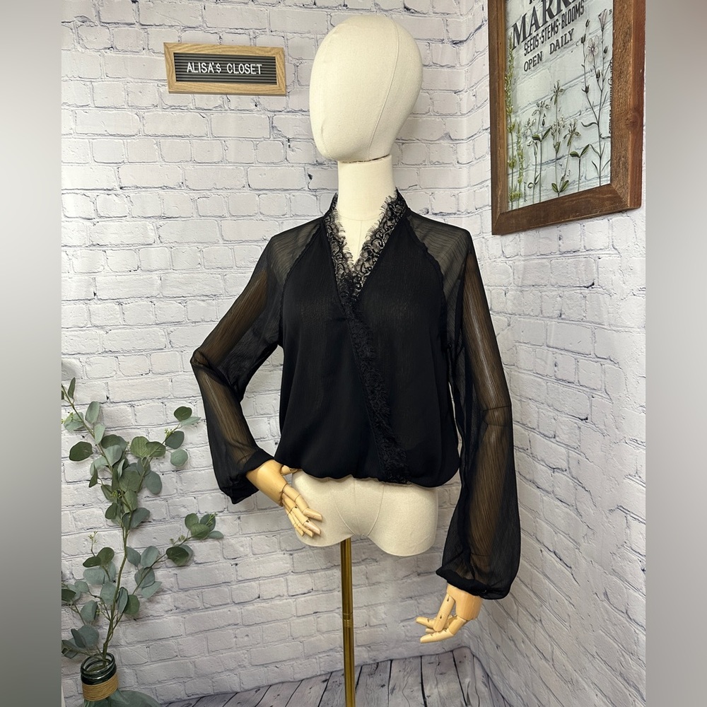 Express sheer wrap front lace blouse